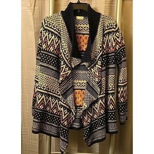 Maison Jules Fair Isle Women's Open Cardigan Wrap Poncho Sz‎ Small Long Sleeves